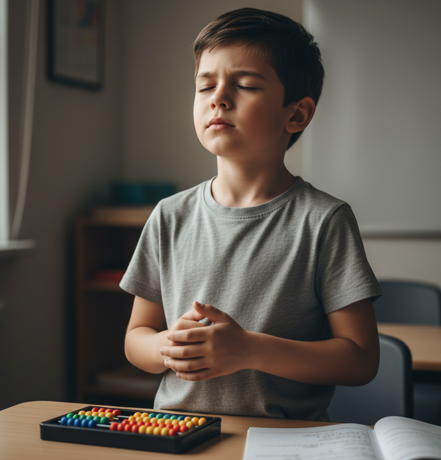 Perfil de un niño mirando hacia arriba con expresión de pensamiento profundo.